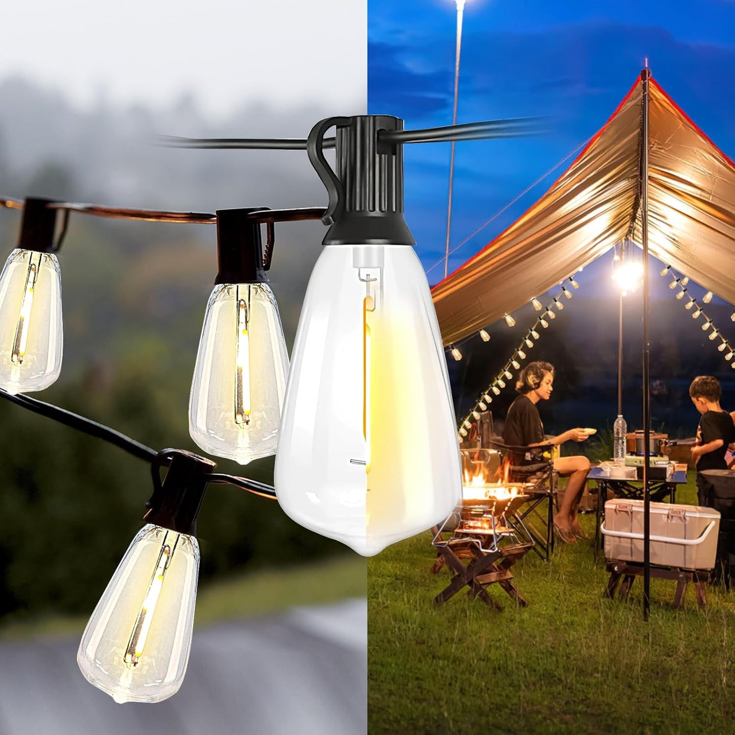 100FT Solar String Lights with Remote Control - Waterproof ST38 Edison Bulbs for Patio & Garden
