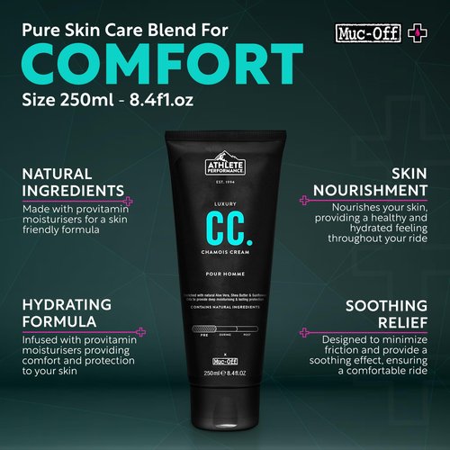 Muc-Off Luxury Chamois Cream Cycling | Anti-Chafing, Moisturizing Formula | Long-Lasting Comfort & Protection | Ideal for Cyclists, Triathletes, and Runners (250 ml (Pack of 2))