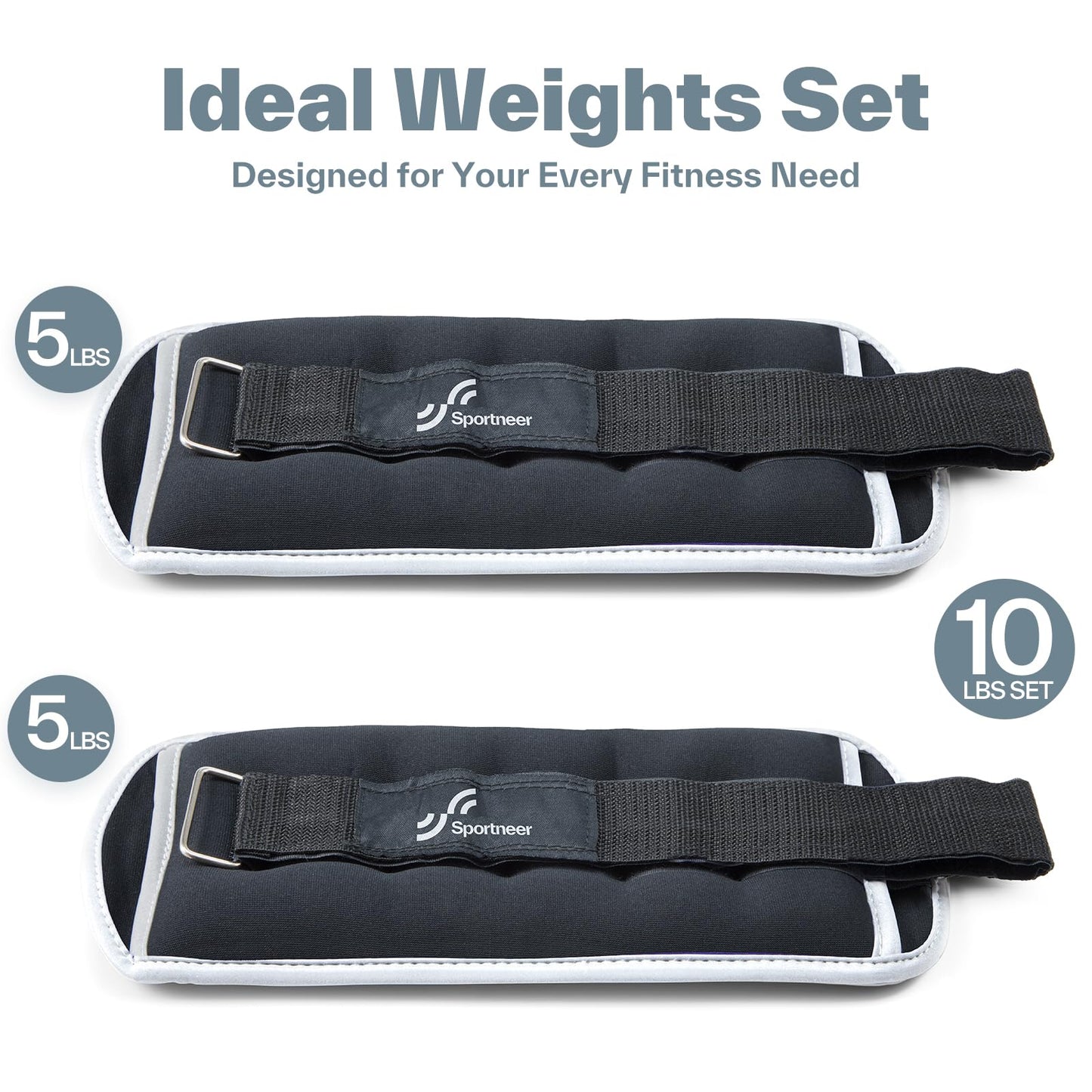 Sportneer Ankle & Wrist Weights with Reflective Straps for Women, Men & Kids – Weighted Weights for Strength Training, Walking, Running, Pilates, Physical Therapy, Leg & Arm Workouts, 5 lbs per weight, A Pair of 10 lbs