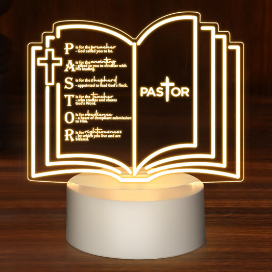Kosiz 1 Pcs Pastor Appreciation Gift Engraved Thank Clergy Sayings Acrylic LED Night Light with Base Christian Inspirational Decor Clergy Appreciation Day Men Women Church Retirement (Stylish Pastor)