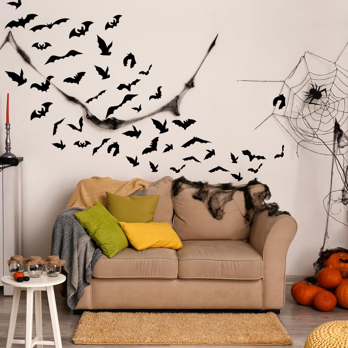 Bats Wall Decals, Halloween Gothic Home Decoration, Large Bats Wall Sticker Room Decor, Wall Decor Mural for Nursery Bedroom Living Room Kitchen Home Decoration.