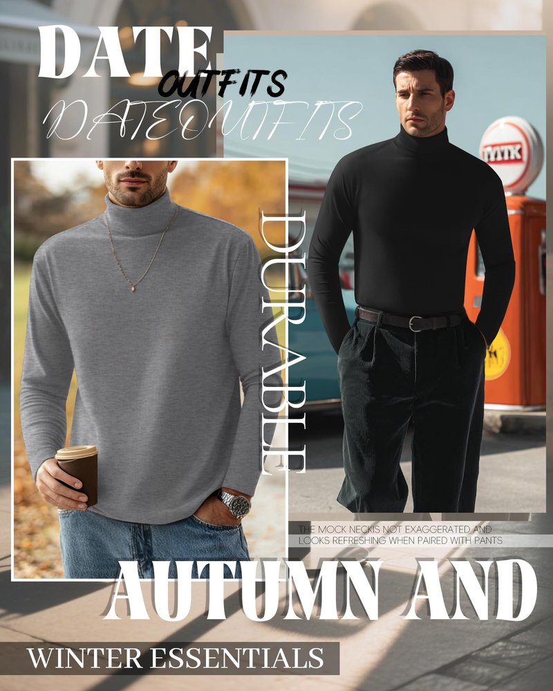 Evervibe 6 Pack Mens Big and Tall Turtleneck Shirts Long Sleeve Loose Fit Tops Basic Pullover Multipack Tees(Wine Red, Navy Blue, Black, White, Light Gray, Dark Gray,3X-Large)