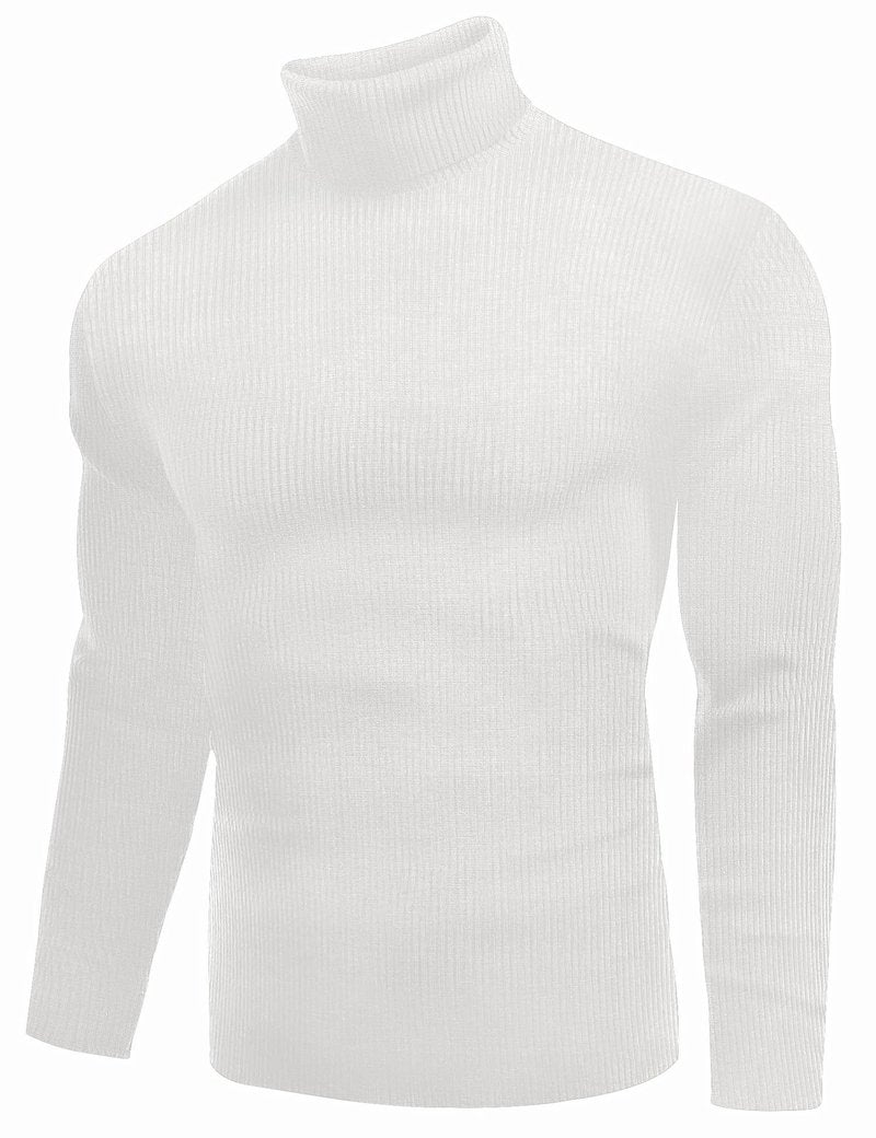 Ekouaer Mens Turtleneck Shirts Ribbed Lightweight Sweater Long Sleeve Casual Pullover Thermal Undershirts White M