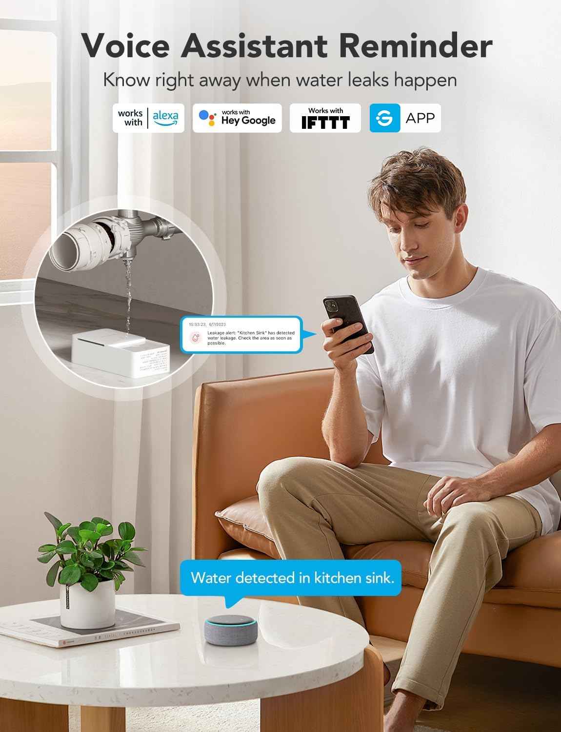 GoveeLife Premium Smart Water Leak Detector 2 with 1968ft Ultra-Long Range, WiFi Water Sensor with SMS/Email/APP Push and Sound Alarm, 5-Year Battery Life, Suitable for Home, Basement, Kitchen, 4 Pack