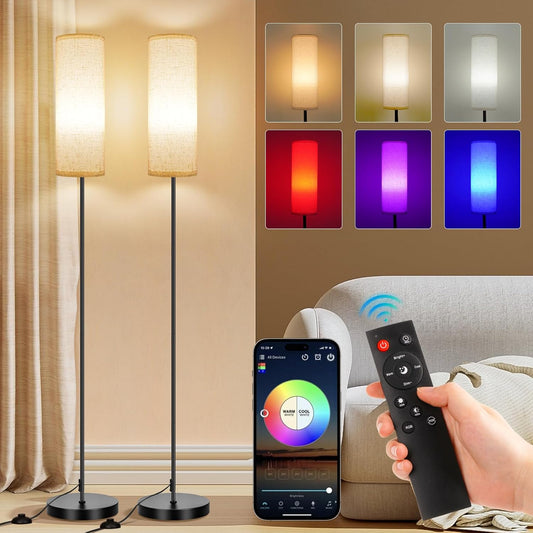 Modern Dimmable Floor Lamp with Remote - RGB Smart Bulb for Living Room, Bedroom & Office