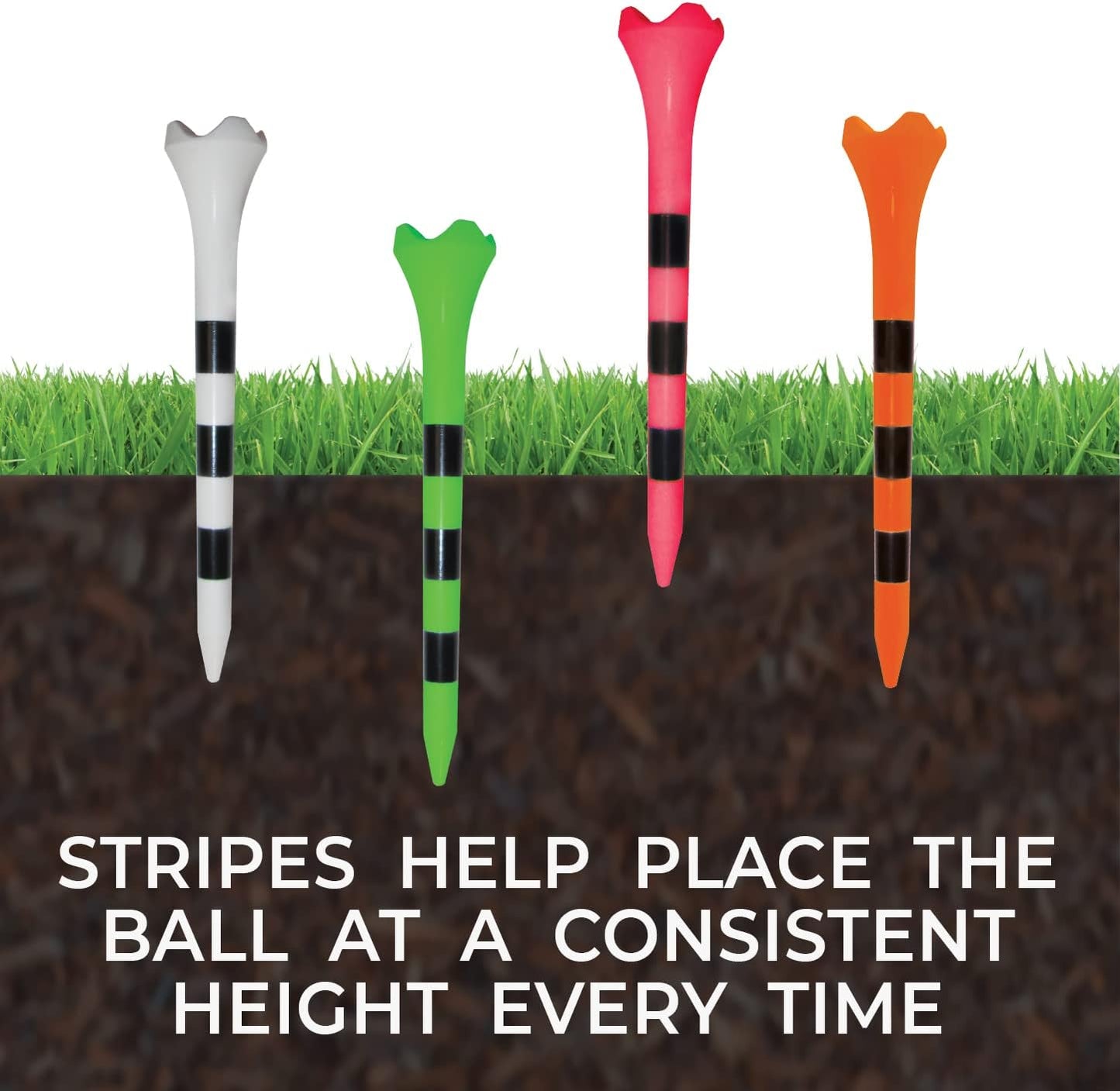 Pride Golf Tee Performance Plastic Golf Tees - 100 Count, 2-3/4 Inch - Striped White for Consistent Play