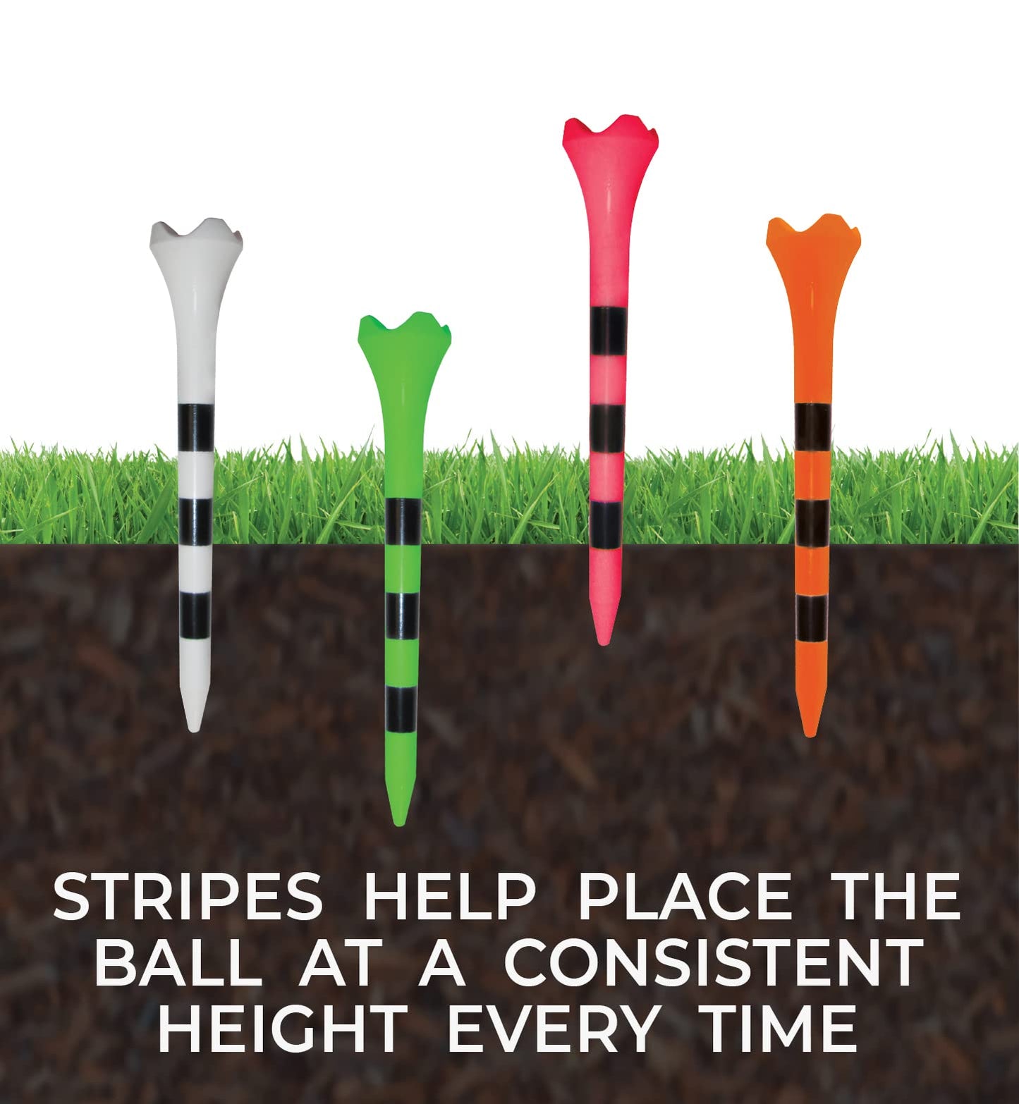 Pride Golf Tee Performance Plastic Golf Tees - 100 Count, 2-3/4 Inch - White - Striped for Consistency
