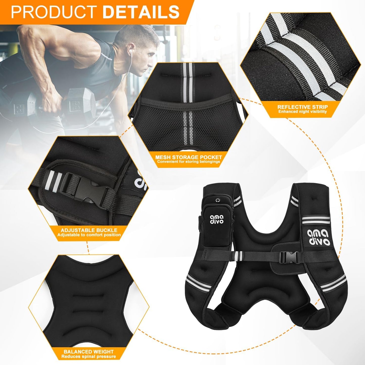 Skiennix Weighted Vest - Adjustable Reflective Vest for Walking, Running & Fitness | 8lb, 12lb, 16lb, 20lb