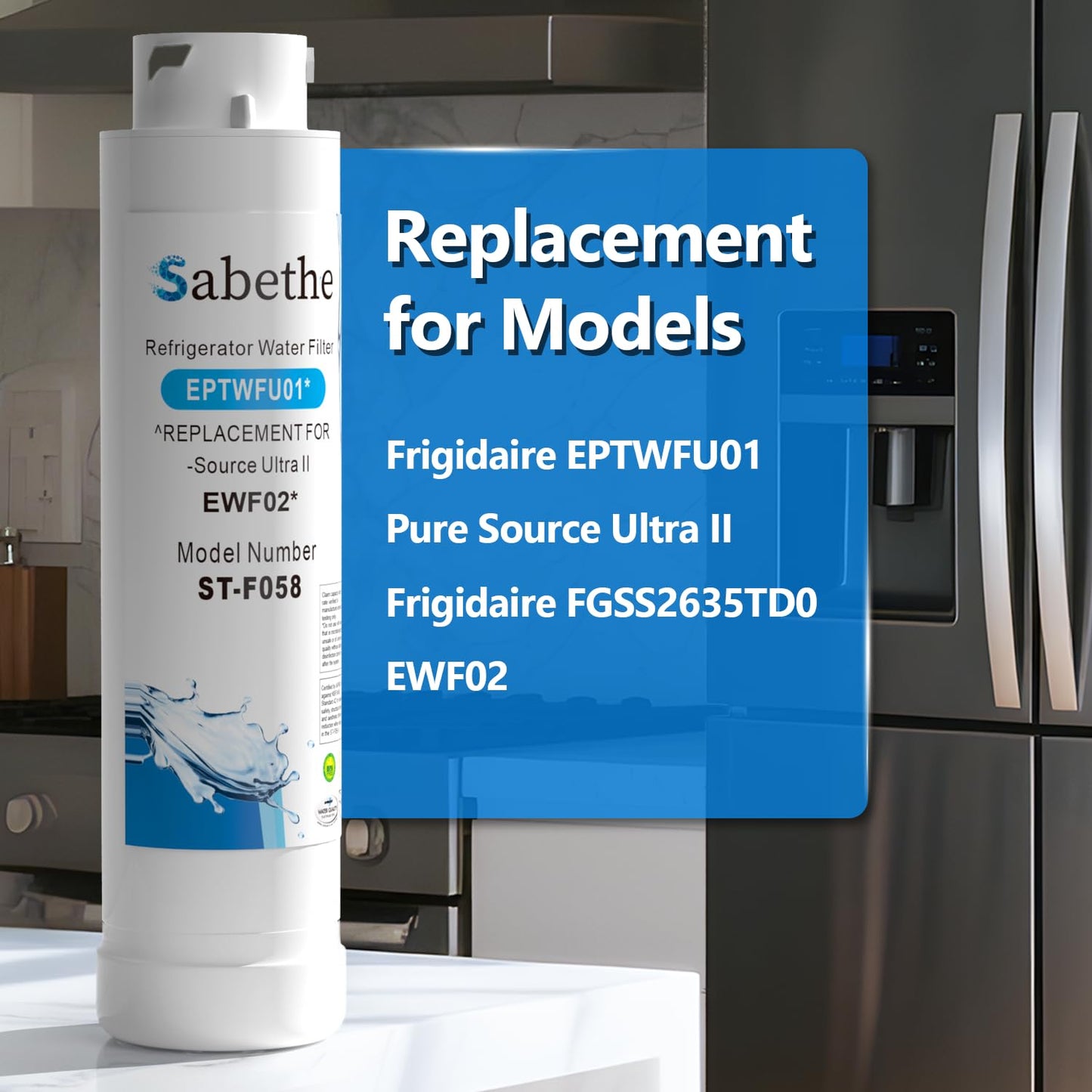 Sabethe Water Filter Replacement for EPTWFU01, Pure Source Ultra II, FGSS2635TD0, FPBC2277RF0, EWF02, white (3 Count Pack Of)