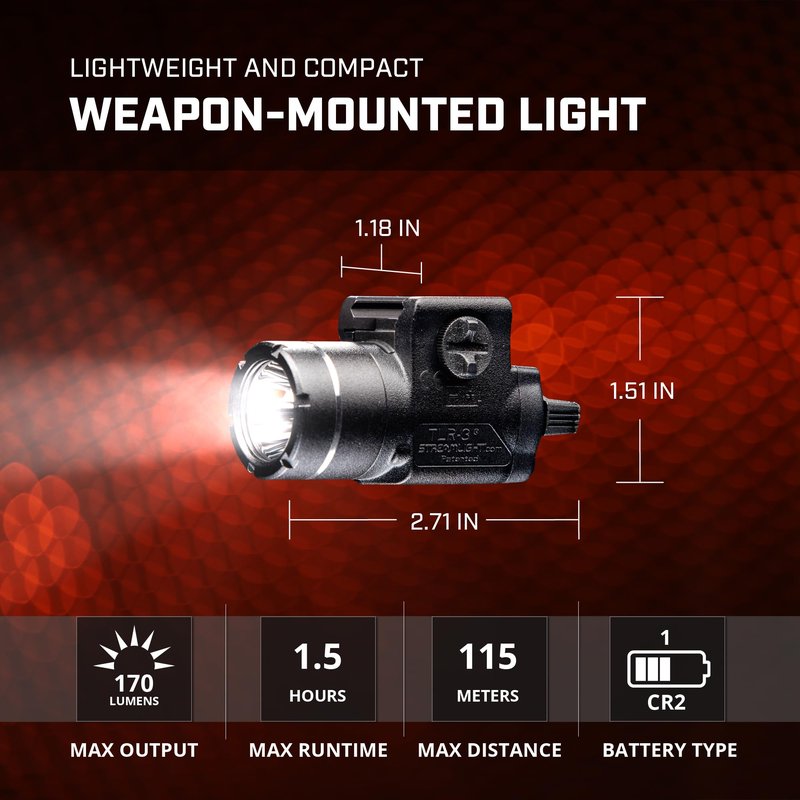 Streamlight 69220 TLR-3 170-Lumen Lightweight, Compact Weapon Mounted Tactical Light with Rail Locating Keys, Black