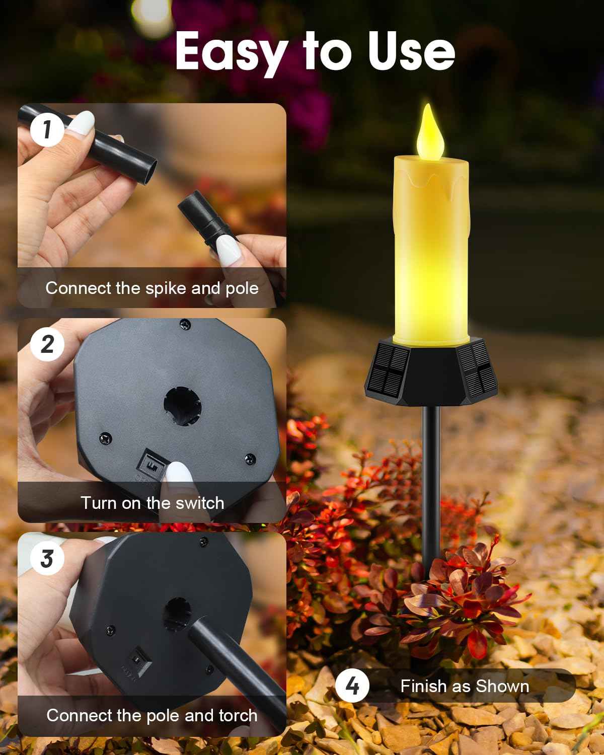 Gileolant Halloween Solar Lights Outdoor Waterproof, Electric LED Flameless Candles with 3 Solar Panels, Solar Pathway Lights for Christmas Outdoor Party Yard Camping Garden Home Decorations, 2 Pack