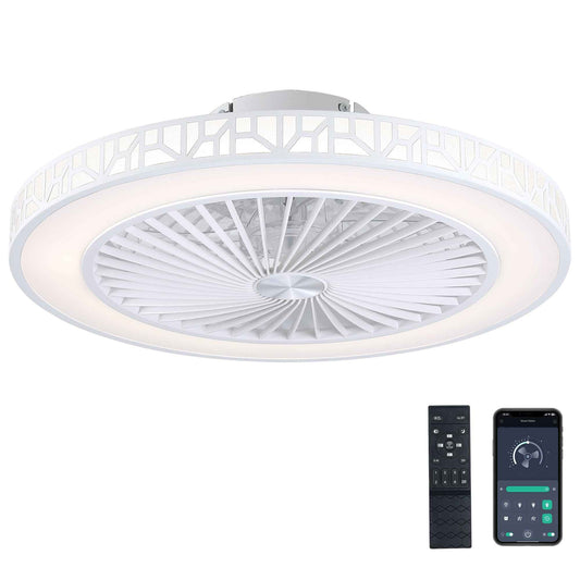 YKLITG Bladeless Ceiling Fan with Lights and Remote, 19 Inch LED Low Profile Fandelier Ceiling Fans with Metal Frame, White Flush Mount Light Fixtures for Kids Bedroom, Kitchen, Living Room
