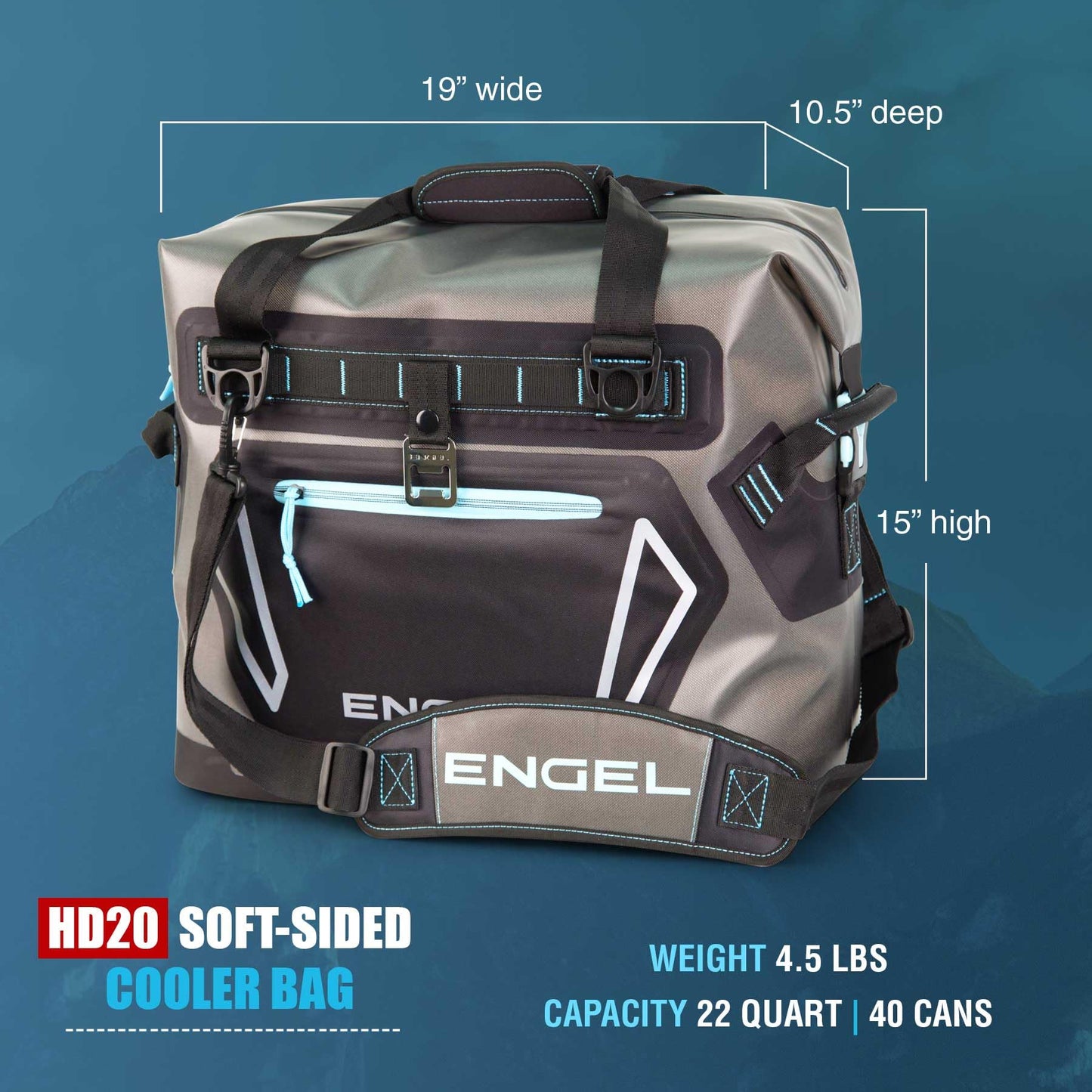 Engel HD20 High Performance Soft-Sided Cooler Tote Bag, Dark Gray & Orange