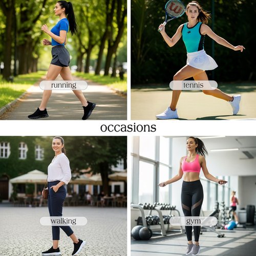 DaoLxi Running Shoes Women Tennis Sneakers Slip on Walking Black Gym Non Slip Work Workout Jogging Shoe Size 8