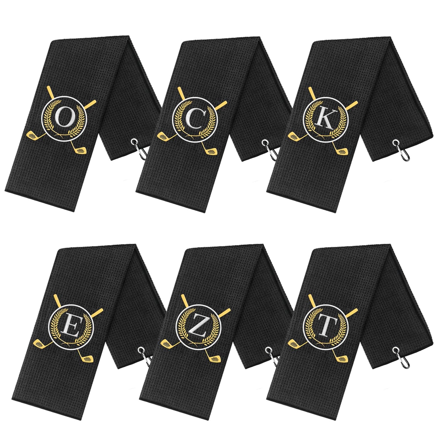 OXYEFEI Golf Towel Gift | Microfiber Waffle with Embroidered Monogrammed | 16”x 24” for Golf Bags with Clip for Men Accessories for Men (Initial-J)