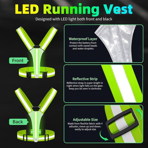 LED Reflective Vest - Adjustable Running Gear with 5 Light Colors & 3 Modes | Perfect for Men, Women & Kids