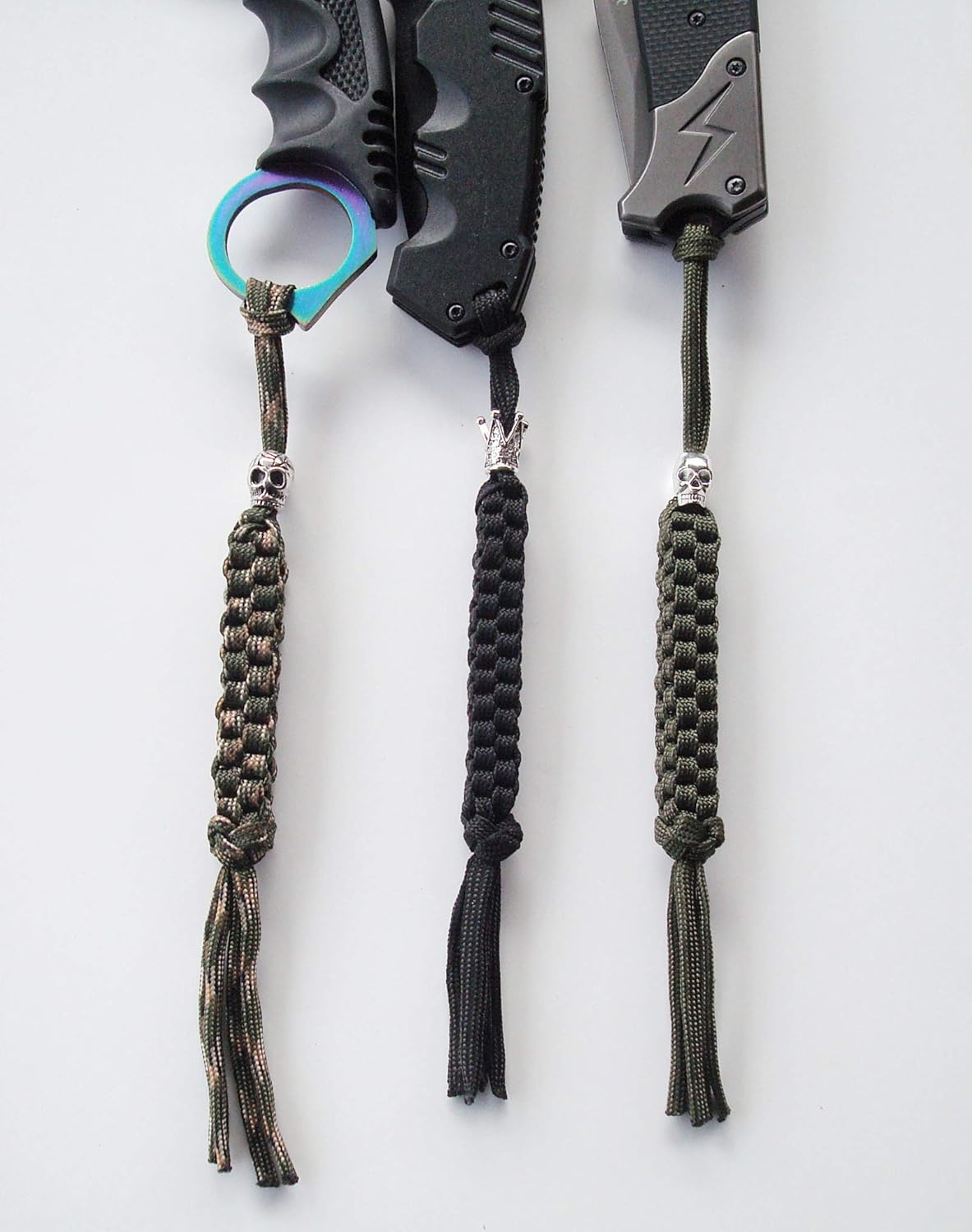 Skiennix Paracord Knife Lanyard - Handcrafted Alloy Skull Beads | 3-Piece Outdoor Gear Set