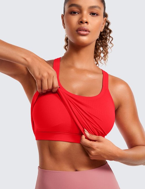CRZ YOGA Seamless Ribbed Tank Top - Women's Racerback Athletic Camisole with Built-In Bra, Padded Design