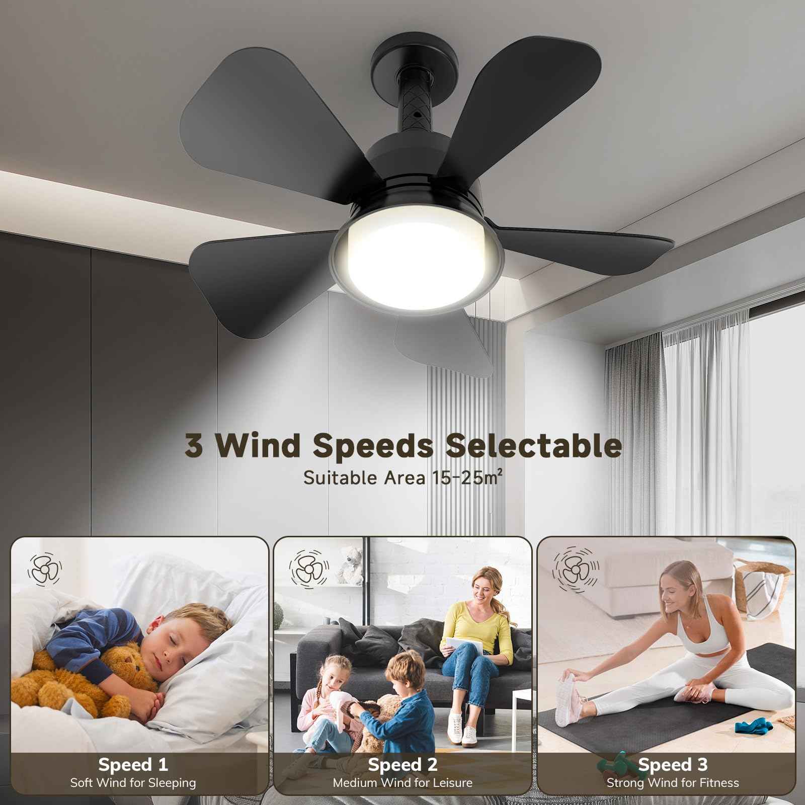 MOTCTQVD Ceiling Fan light with Remote, 5 Brightness Dimmable Ceiling Fans with Lights, 3000K-6000K Quiet 3-Speed Bedroom Ceiling Fans for Garage Living Room