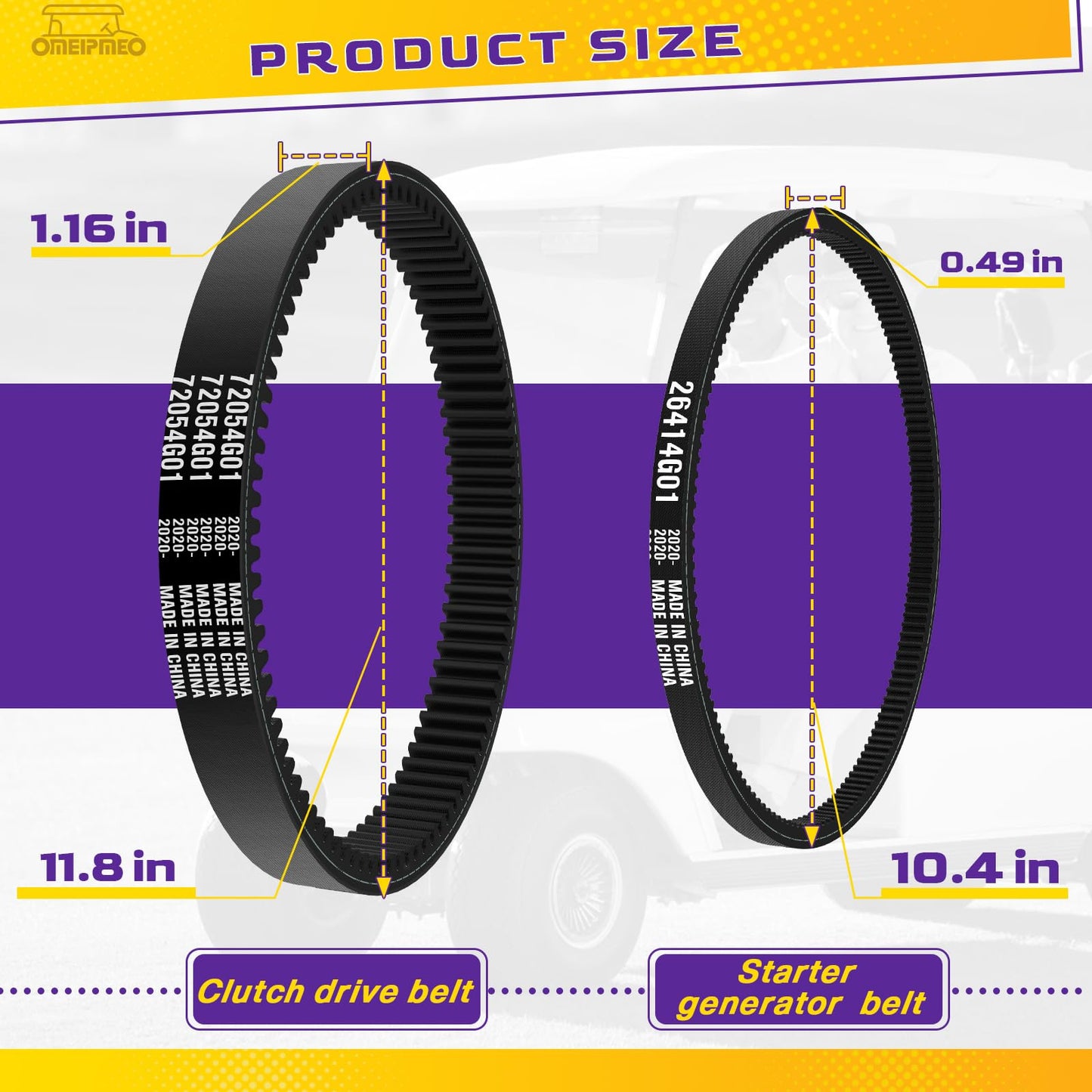 EZGO Clutch Drive Belt & Starter Generator Belt Kit for 1994-UP EZGO TXT Medalist 4 Cycle Gas Golf Cart, Golf Cart Drive Belt and Starter Belt Replace OEM# 72054G01 72024G01 72025G01 26414G01 630587