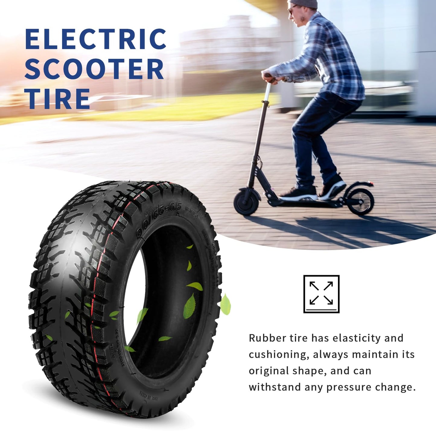 Electric Scooter Tire for Scooter with 90/65-6.5 Outer Tube Scooter Vacuum Tyre Rubber Thickened Anti Slip Explosion Proof 11 Inch Electric Scooter Tubeless Tire