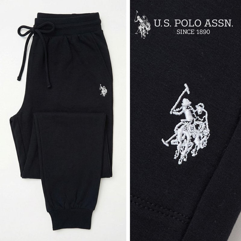 U.S. POLO ASSN. Sweatpants for Women Soft Fleece-Backed Jersey Knit, Womens Joggers with Pockets (Black, Large)
