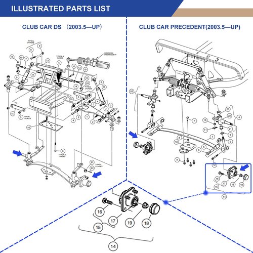 Gaoerfu-CP Club Car Front Wheel Hub Assembly with Bearings, Golf Cart Front Wheel Bearing for Club Car DS & Precedent 2003-up, Tempo 2018-up, Gas & Electric Models, OEM# 102357701（2PCS） (Silver)