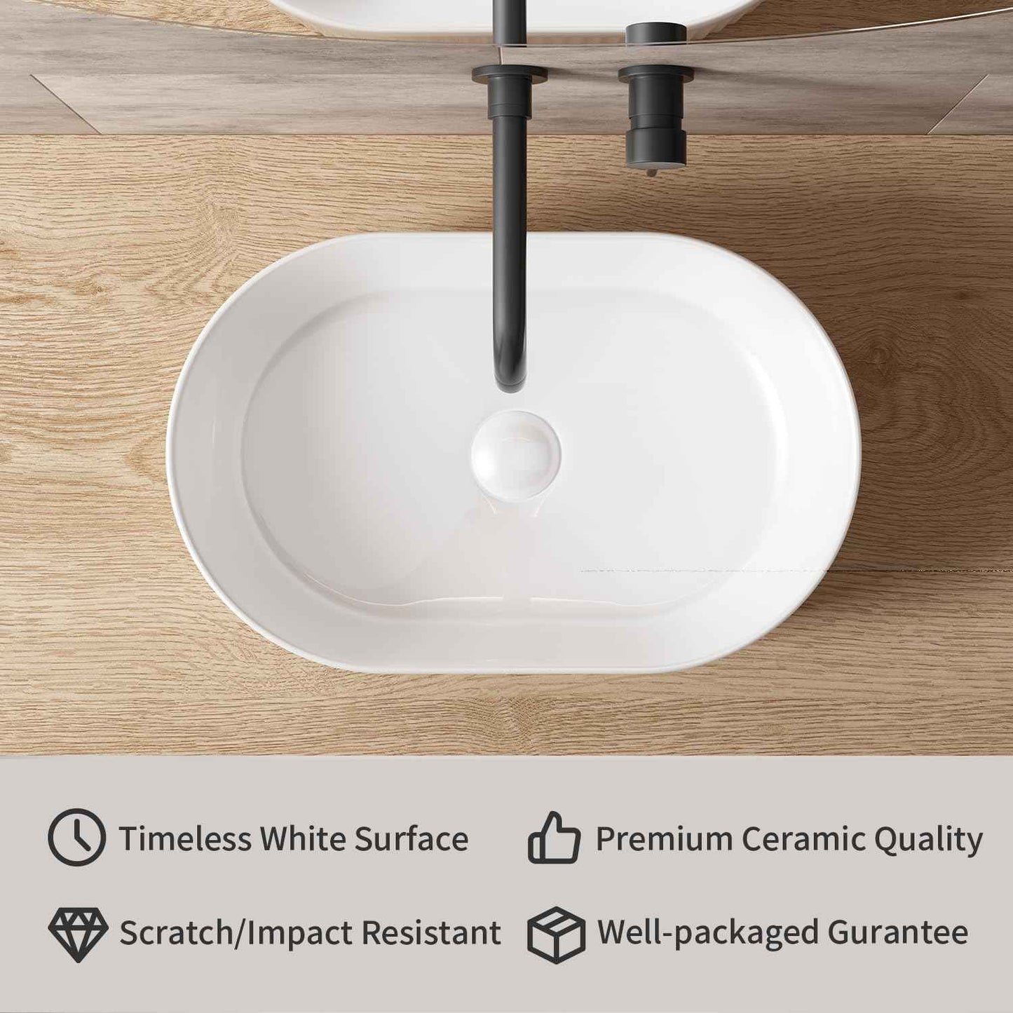 Oval Bathroom Sink Above Counter, OCEALAGOON 19″ x 12″ White Porcelain Vessel Sink, Modern Vanity Bowl Sink, Art Ceramic Wash Basin