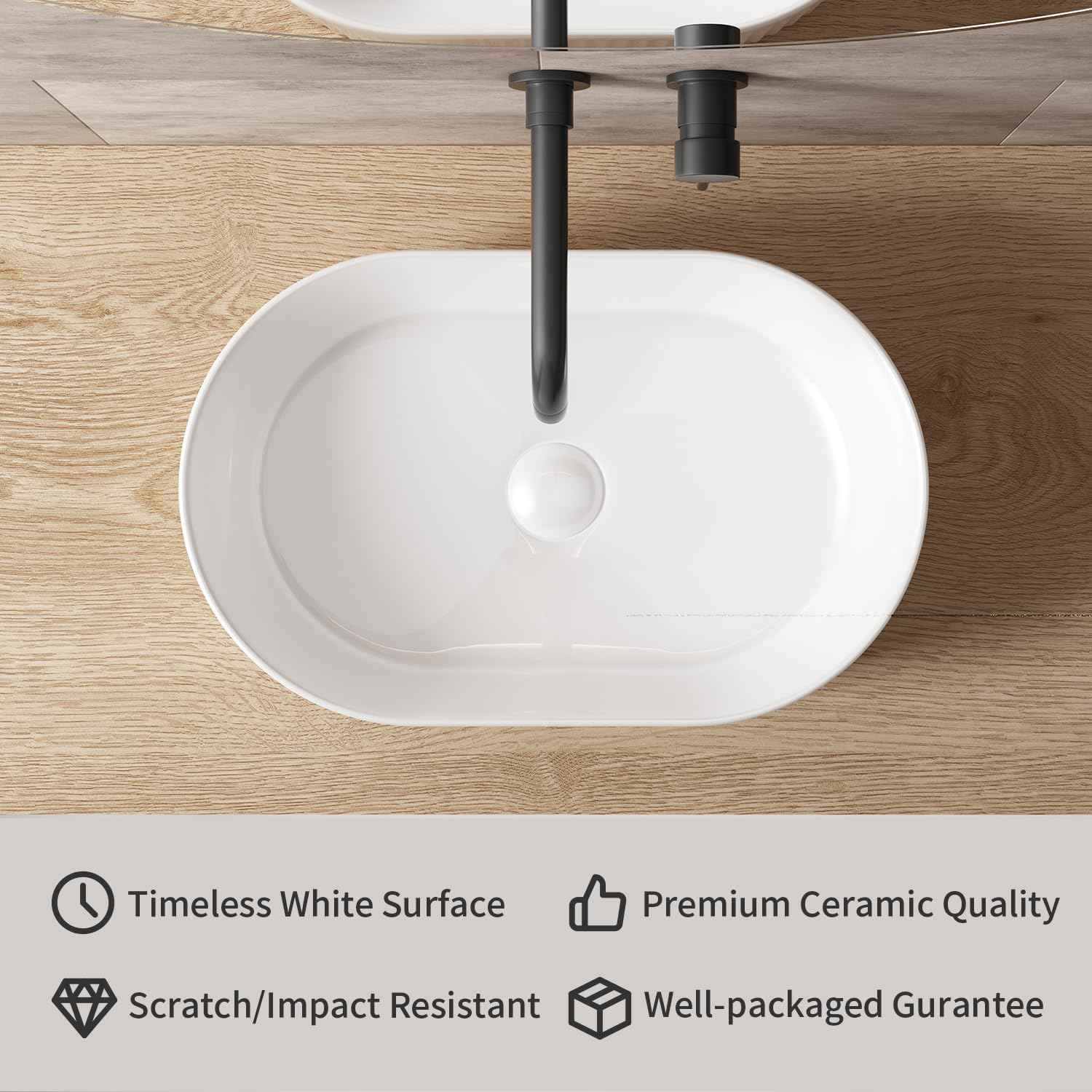 Oval Bathroom Sink Above Counter, OCEALAGOON 19″ x 12″ White Porcelain Vessel Sink, Modern Vanity Bowl Sink, Art Ceramic Wash Basin