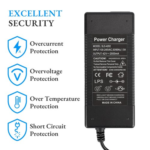 LUCK4U Electric Scooter Charger 42V 2A Power Adapter for Xiaomi and Segway Ninebot Multiple Security Protection Universal Lithium Battery Power Supply - US Plug