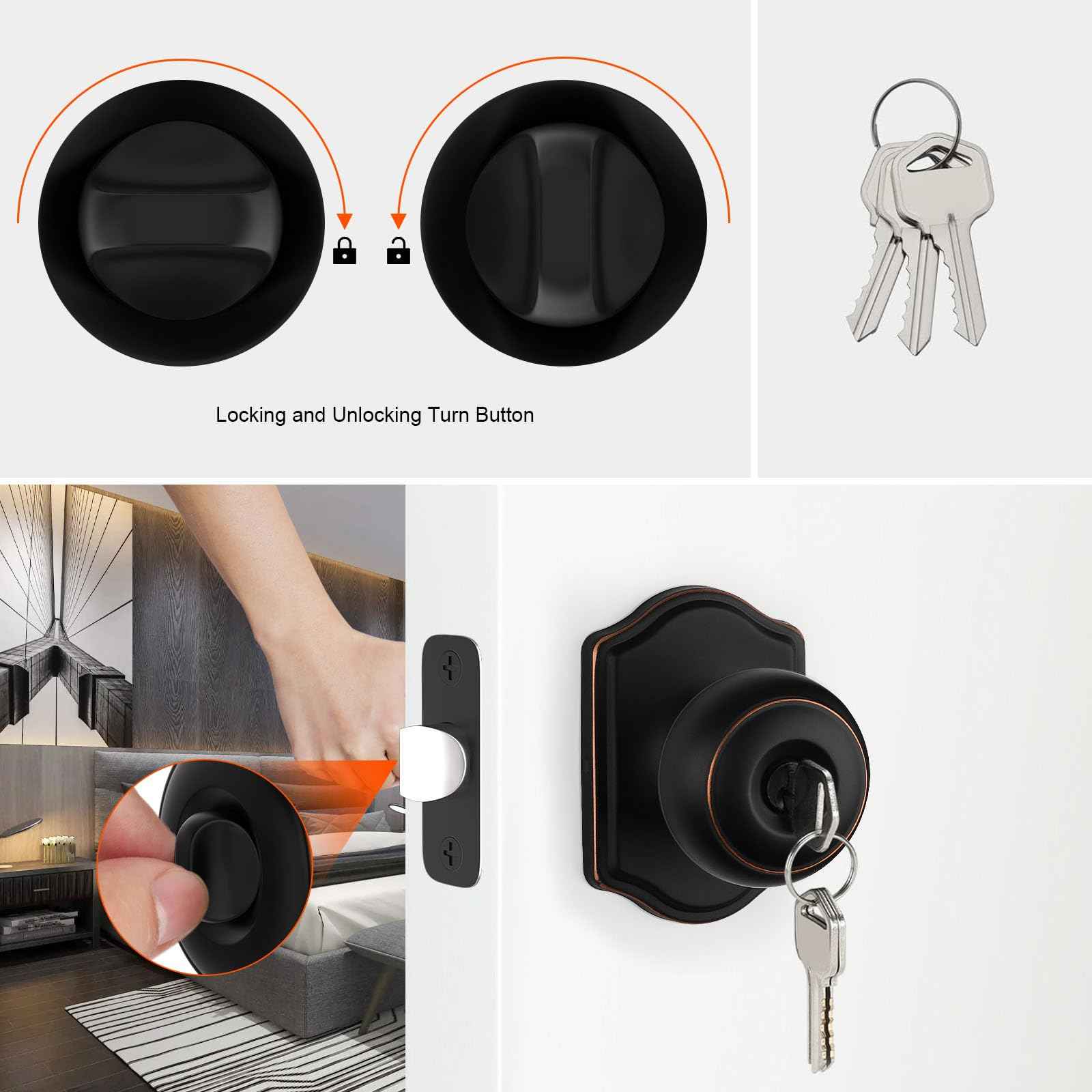 Haidms Keyed Entry Bronze Door Knob Interior, Exterior Locking Door Knobs, Oil Rubbed Bronze Exterior Doorknobs with Lock and Key, 1 Pack