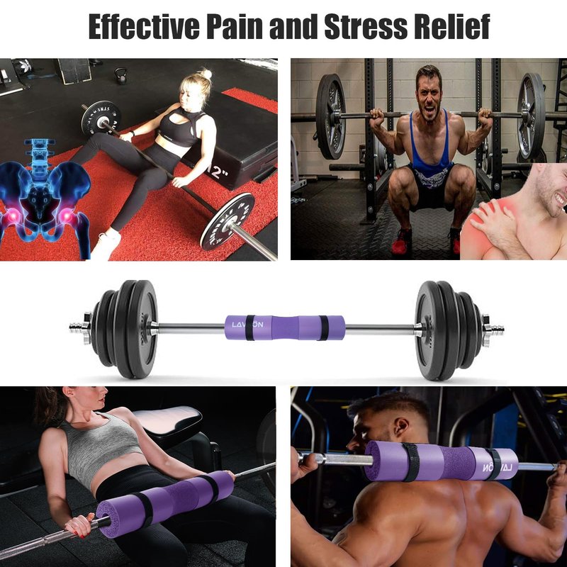 Squat Pad Set - Foam Barbell Pad for Squats Cushion, Lunges & Bar Padding for Hip Thrusts -Standard Olympic Weight Bar Pad,Gym Accessories for Women(Ankle Straps,Wrist Straps for Weightlifting)(Purple)