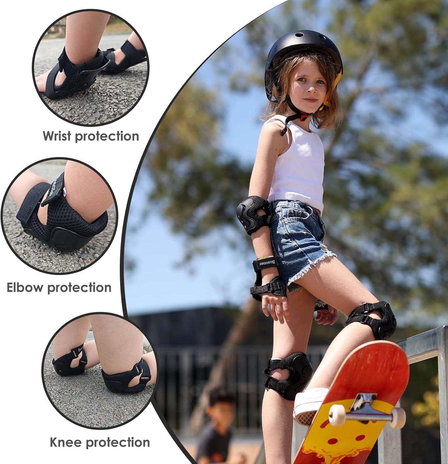 BOSONER Kids Protective Gear Set - Knee & Elbow Pads for Roller Skating, BMX, and Cycling
