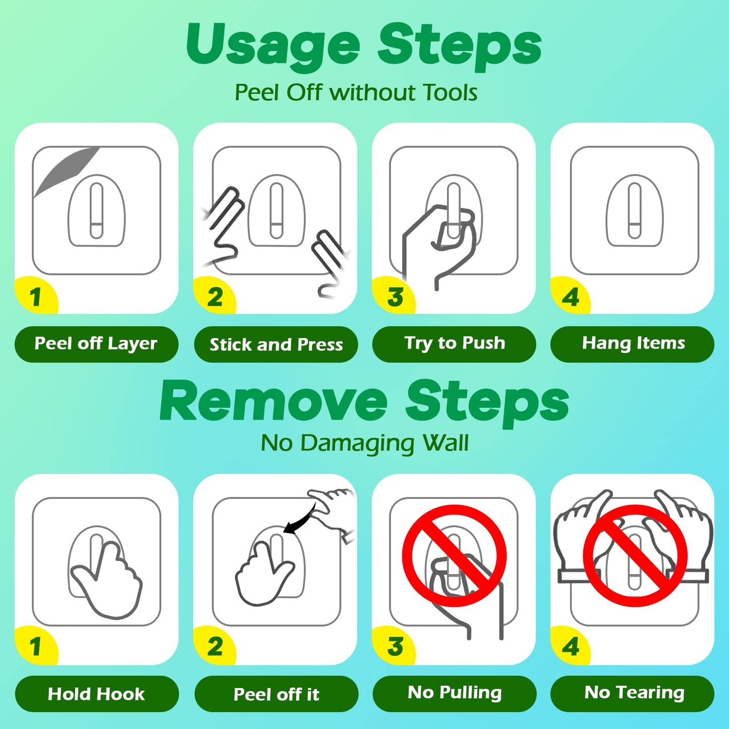 PEYZCNOK Adhesive Hooks, Heavy Duty Utility Hooks 20 lb(Max) Waterproof and Oilproof Removable, Clear Seamless Hooks Reusable Wall Hook for Kitchen Bathroom Bedroom Office - 10 Pack