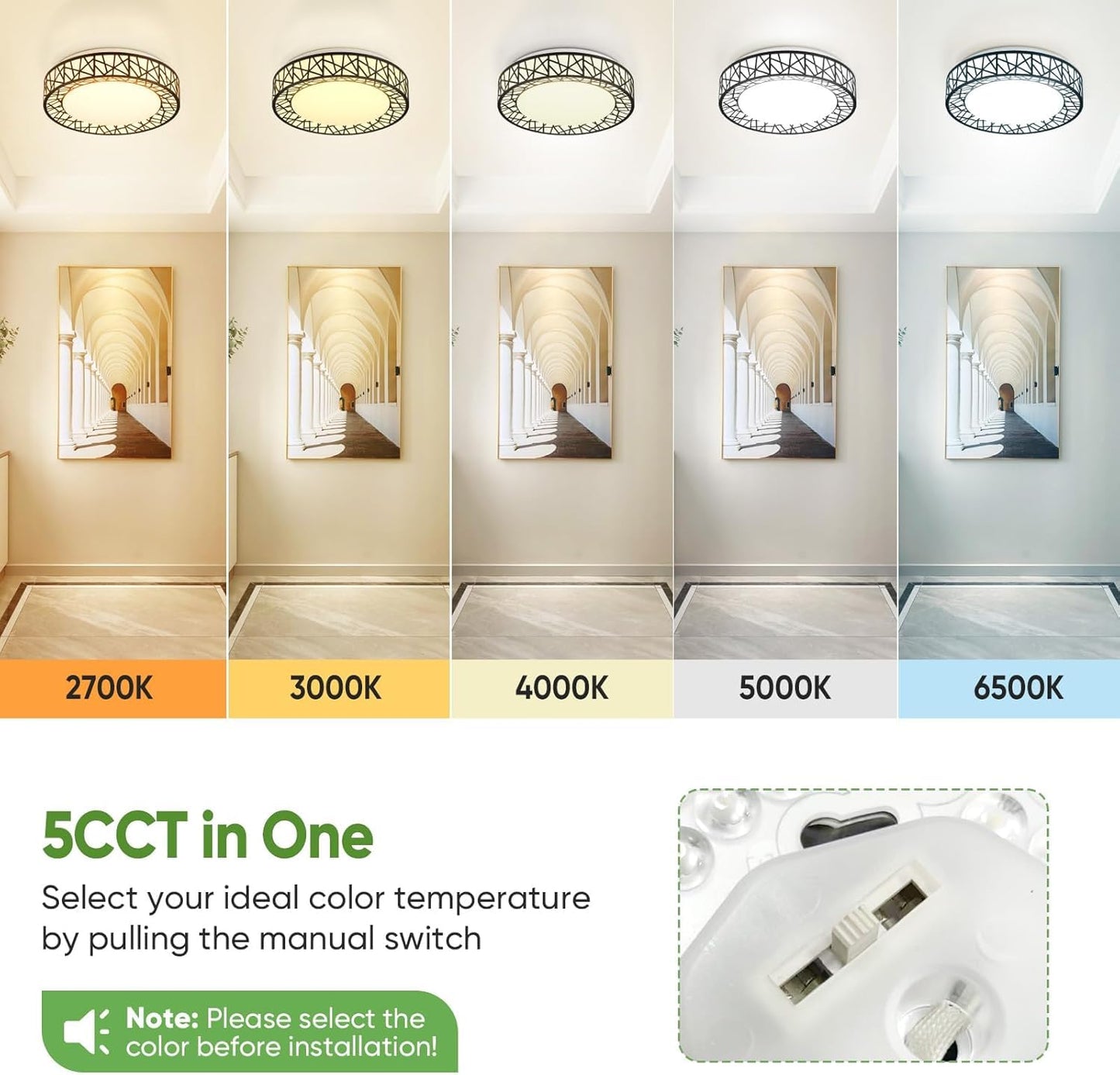 Lightania 18 Inch Flush Mount Ceiling Light, Modern Black LED Ceiling Light Fixture, 35W 3500LM 2700-6500K Adjustable, Dimmable Ceiling Lights for Bedroom, Kitchen, Hallway, Bathroom, ETL Listed