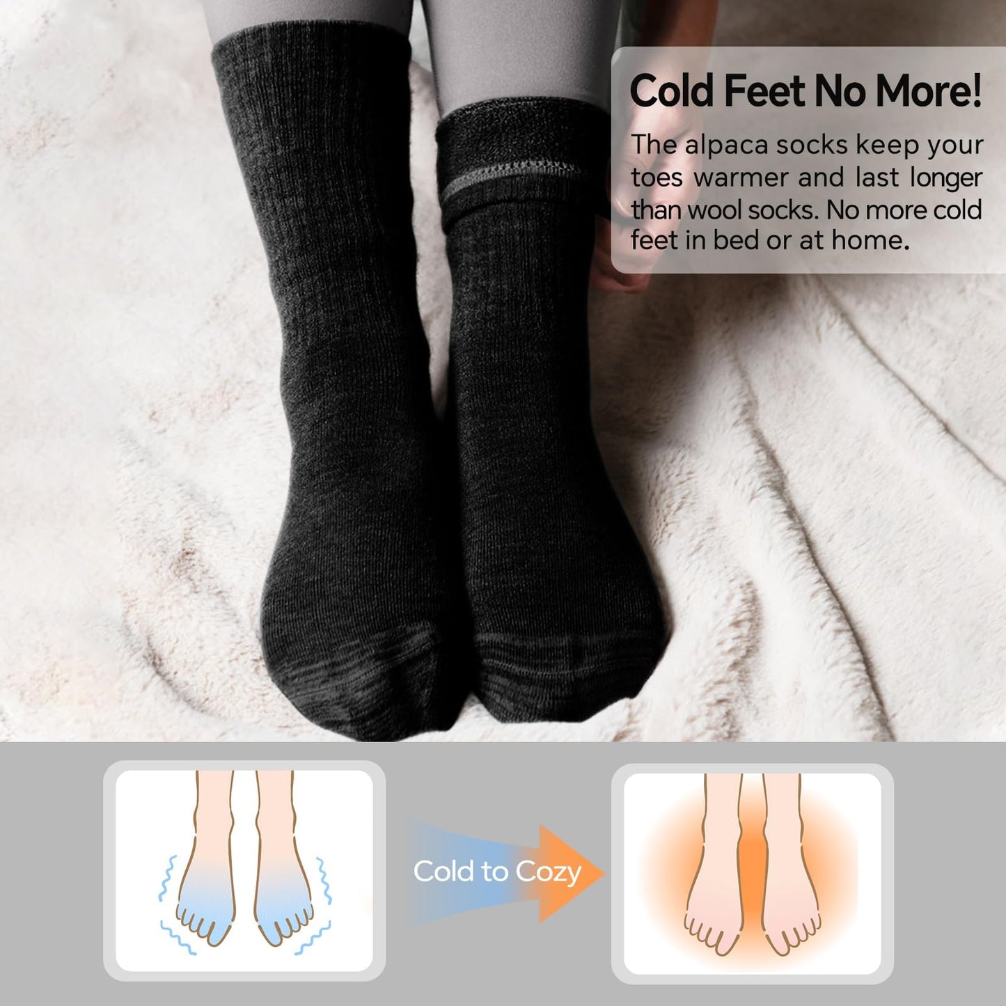 Tough Land Alpaca Wool Socks for Men and Women - Non-Itchy, Full Cushion Warm Crew Socks - for Cold Weather, Hiking