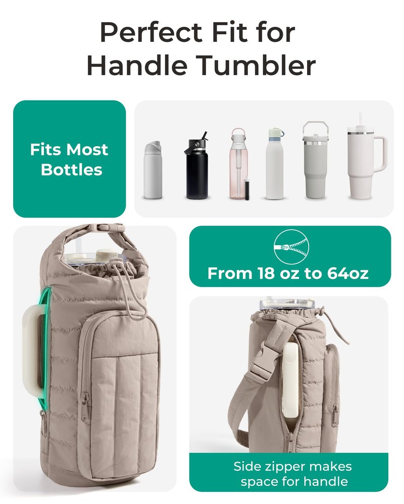 BAGSMART Water Bottle Holder Bag with Strap, 40/32 oz Crossbody Bag Gym Accessories, Sling Purses for Women, Camel