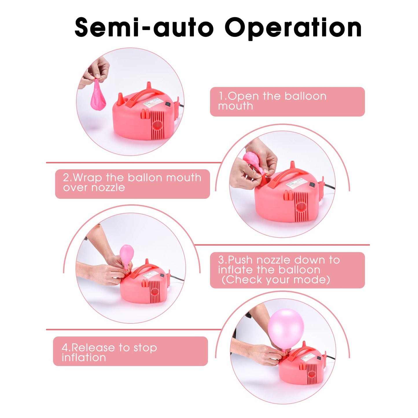 Electric Balloon Pump, NuLink Portable Dual Nozzle Electric Balloon Blower Pump with Tying Tools, Tape Strip and Dot Glues for Party Decoration [Pink, Heart Shape]
