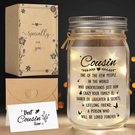 Cousin Gifts for Women Best Cousin Ever Gifts,Mason Jar Night Light Cousin Birthday Gifts for New Cousin Sister Thanksgiving Christmas Mothers Day