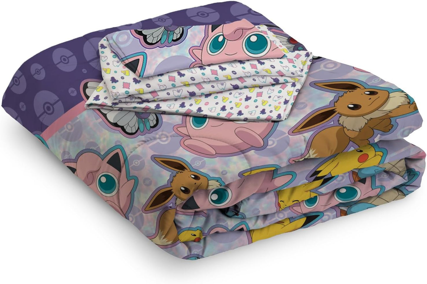 Northwest | Pokémon Twin Bed in a Bag Set - Pikachu, Eevee & Jigglypuff Anime Bedding for Kids