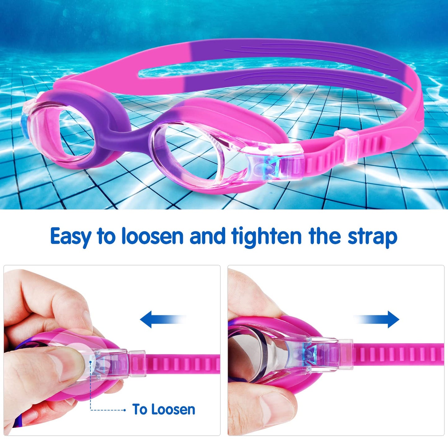 Starweh Kids Swim Goggles 2 Pack, Anti Fog No Leak Swimming Goggles for Boys Girls Ages 6-14, Wide View Soft Silicone Swim Goggles Kids – Blue, Purple & Pink