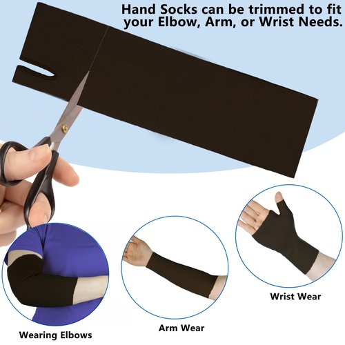 KONSEDIK Hand Socks for Splint (Pack of 6),Thin Stockinette Tubing for Arm,Wrist Brace with Thumb Spica Liner for Men and Wome,Breathable Cotton Gauze Sleeve,Comfy Under Cast Wrap(Black,Large)