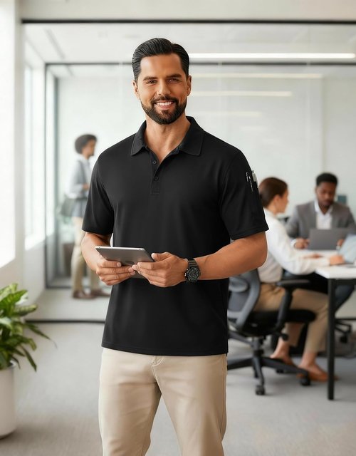 COOFANDY Men's Quick-Dry Polo Shirts - Short Sleeve Tactical Golf Shirt with Pen Pocket