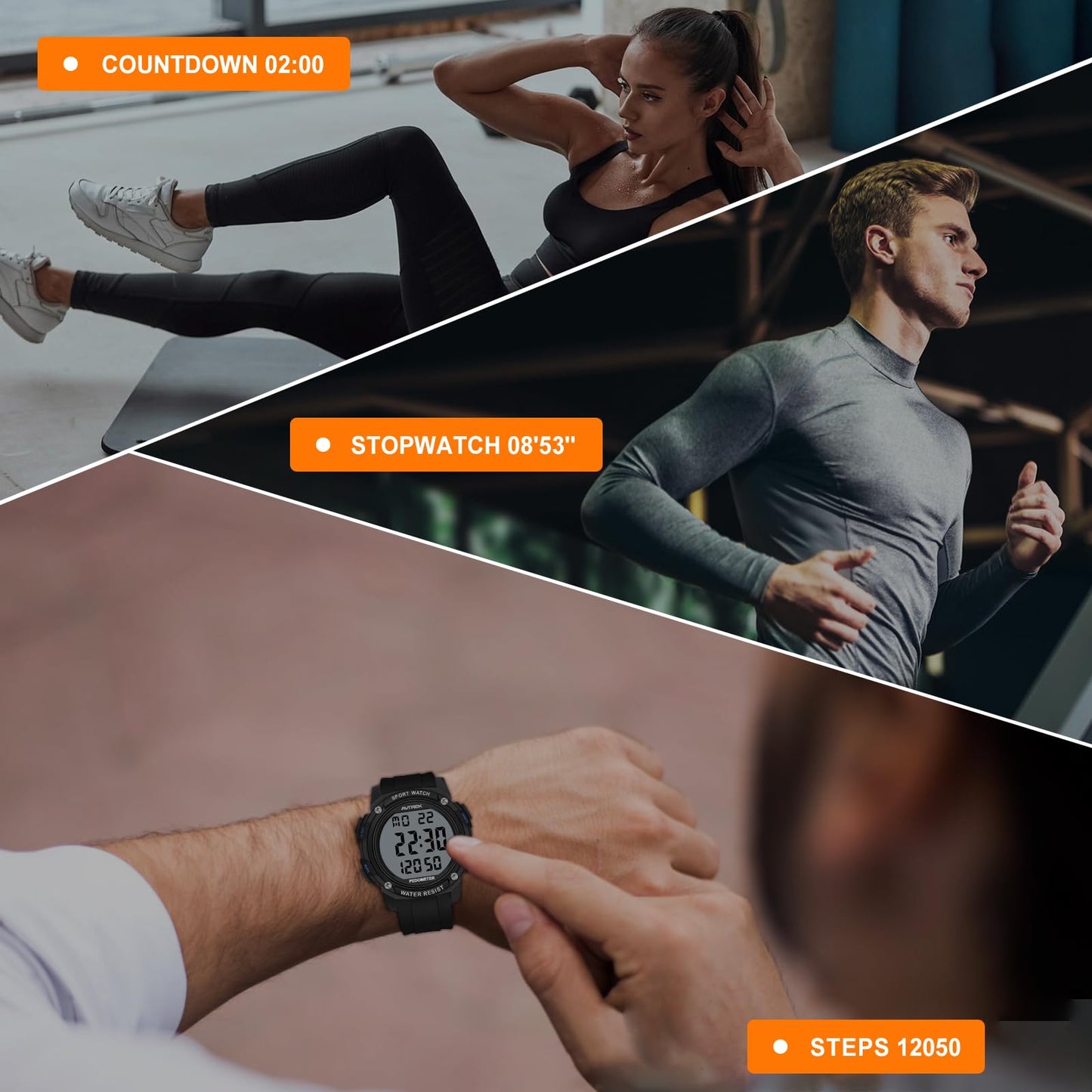 AVTREK Pedometer Watch for Walking Steps and Miles Calories NoAPP Needed 50M Waterproof Digital Step Counter Watch Sport Simple Fitness Tracker for Men(Black)