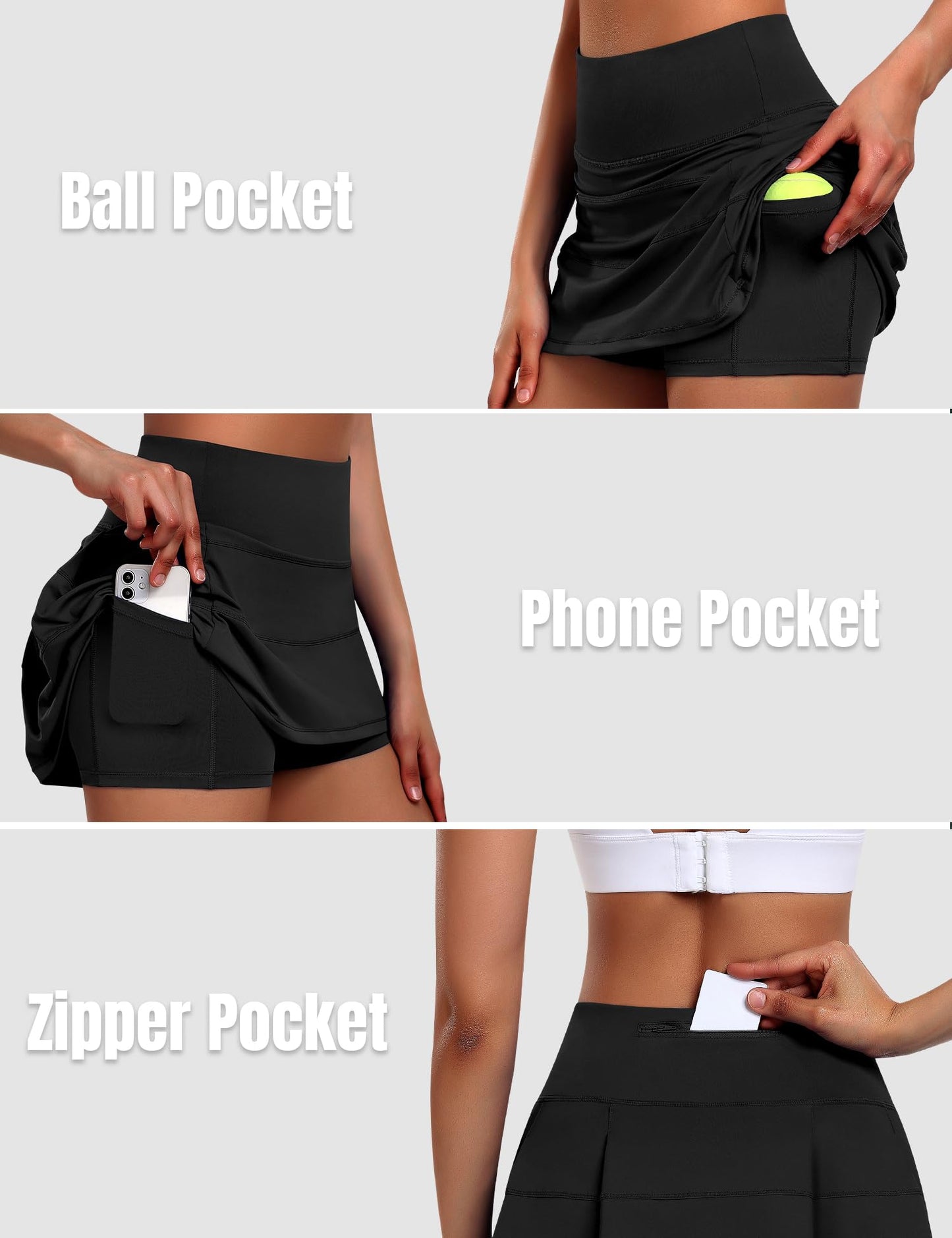 JoyGirl Womens Tennis Skirt with Shorts Pleated Golf Skirt High Waist Pickleball Skirts Athletic Skorts with Pockets (Black,Small)