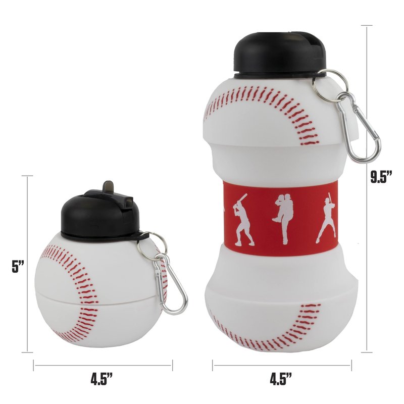 Maccabi Art Clip-On Collapsible 1 Liter, 34 oz. size BPA-Free Silicone Baseball Large Water Bottle for Kids