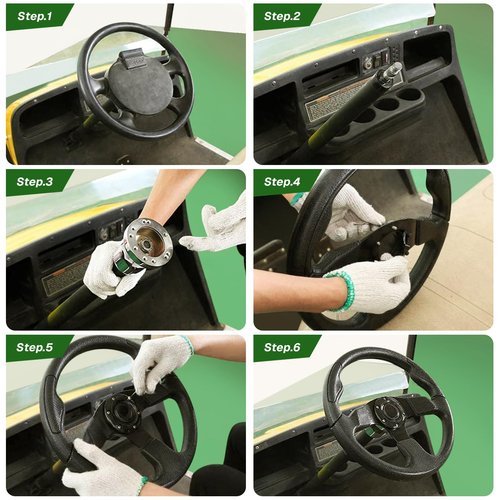 VOONKE Golf Cart Steering Wheel and Golf Adapter for Club Car DS Golf Carts Bundle-(5156BLACK)