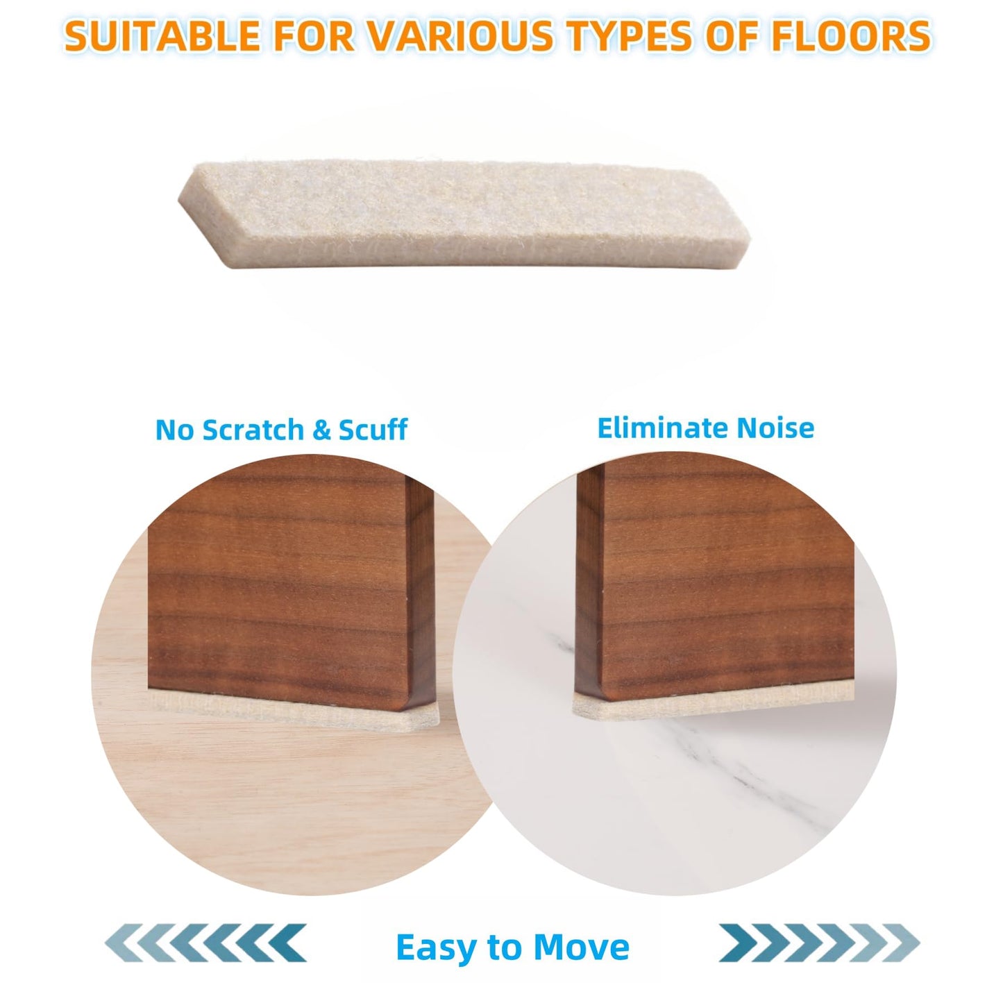 Felt Strips with Adhesive Backing – Furnigear Heavy Duty Cuttable Felt Tape Roll Furniture Pads for Chair Legs - Protecting Hardwood Floors, Chair Wall Protector (Beige, 80 x 0.5 x 0.14 Inch)