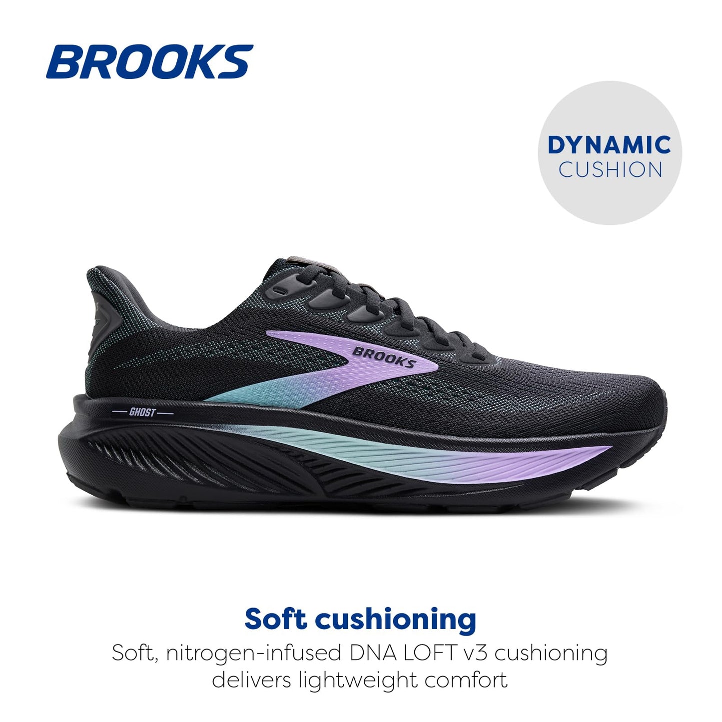 Brooks Women’s Ghost 17 Neutral Running Shoe - Grey/Clearwater/Purple - 10 Medium