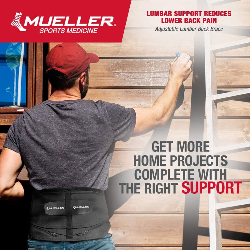 MUELLER Sports Medicine Adjustable Lumbar Back Brace with Removable Pad, Back Pain Relief Support for Men and Women, Ideal for Upper and Lower Back Pain, Sciatica, Scoliosis, Black, Small